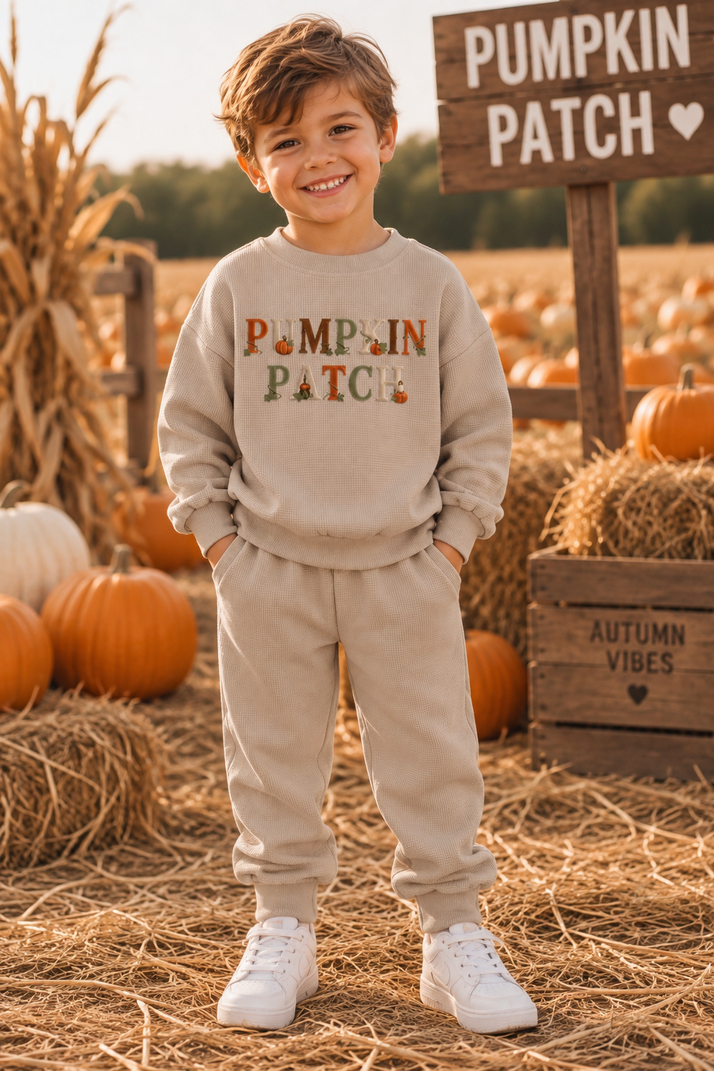 Vintage Pumpkin Patch Waffle Knit Lounge Set