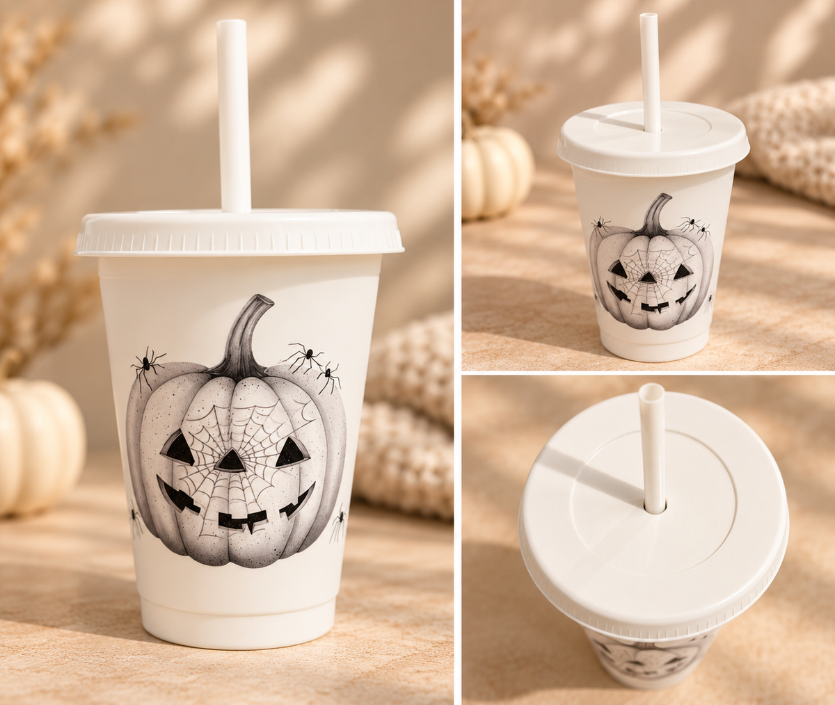 Spooky Spider Pumpkin White Cold Cup