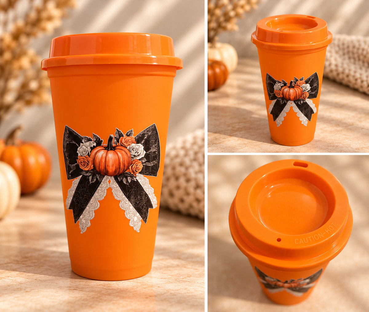 Orange Pumpkin Bow Hot Cup