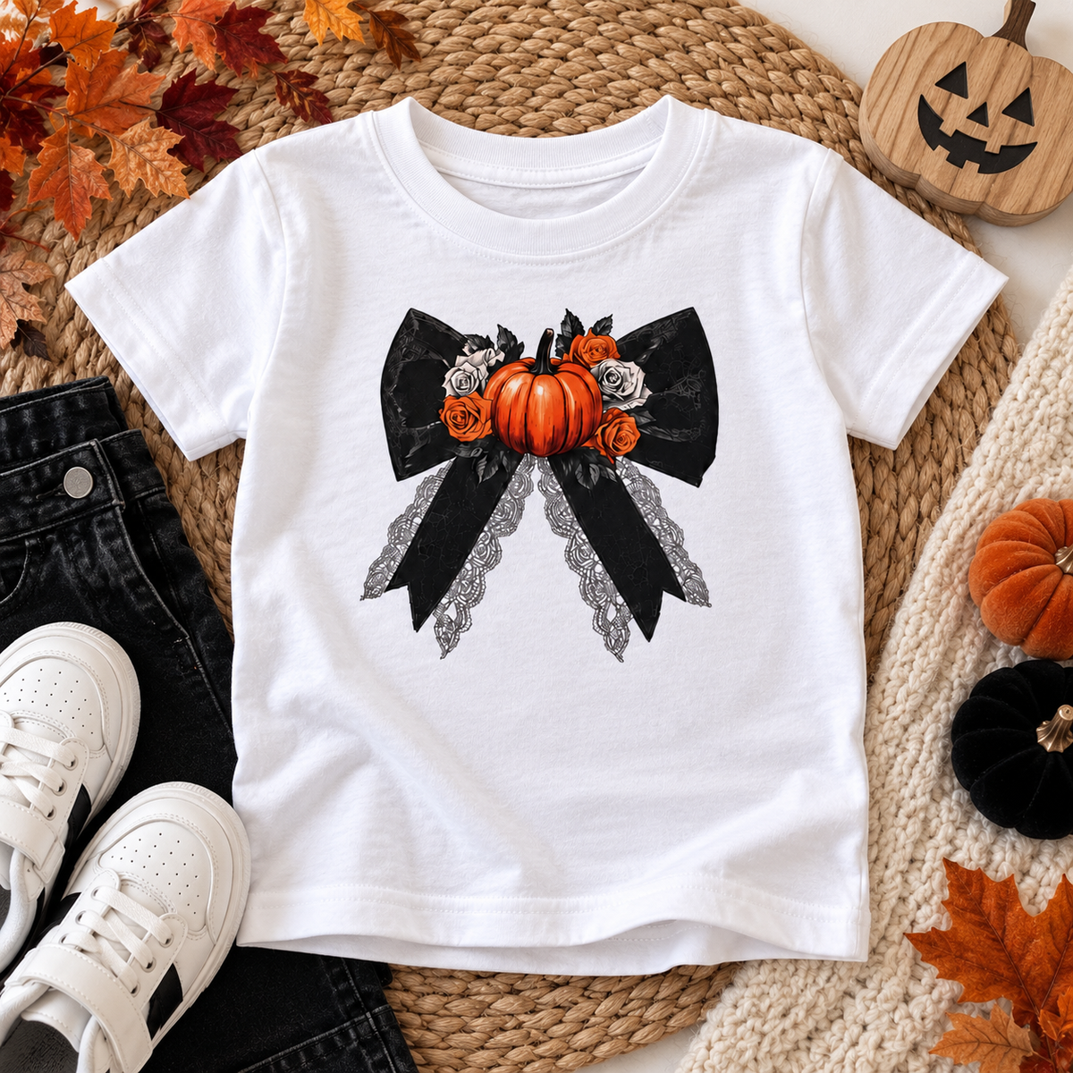 Halloween Pumpkin Bow T-Shirt - 5-6Yrs