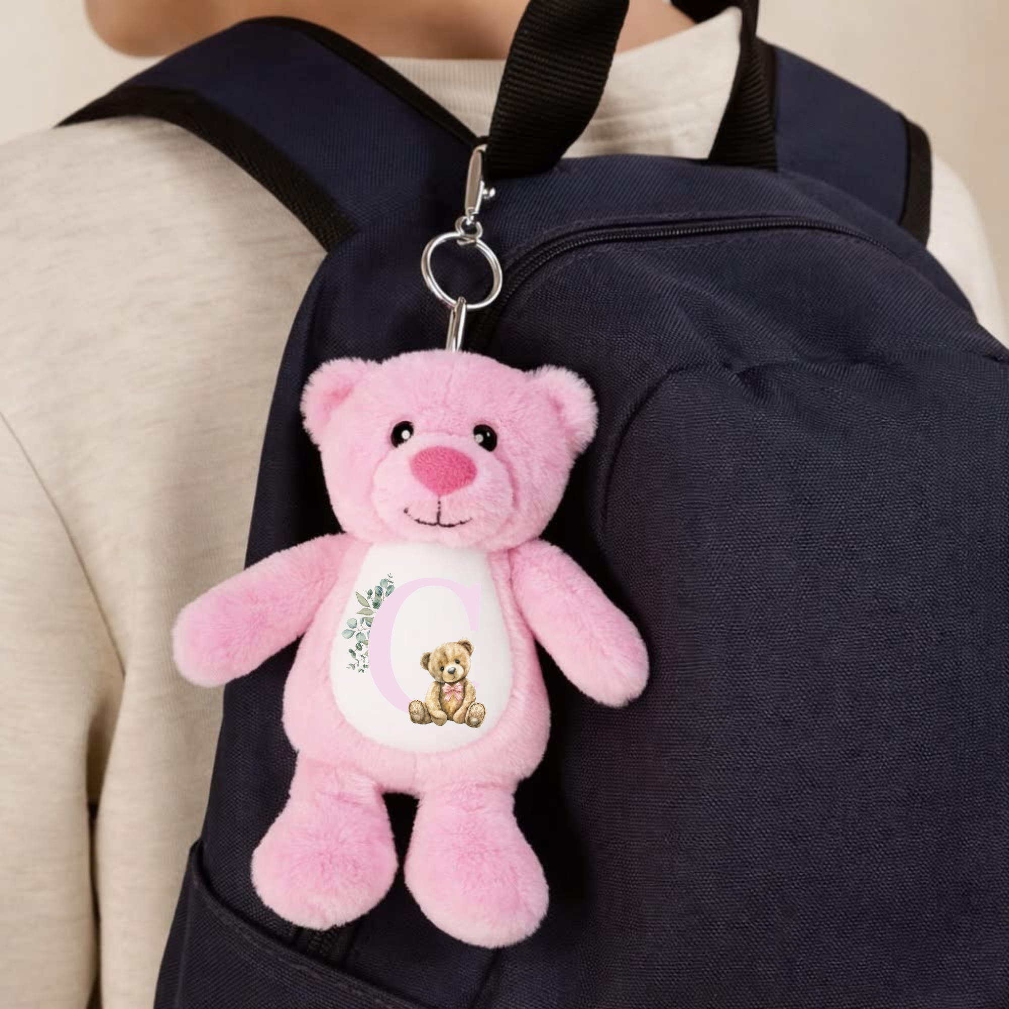 Pink initial bear - Tummi Bear keychain/bag charm