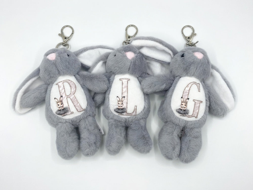 Grey Initial Rabbit - Tummi Bear Keychain/Bag Charm