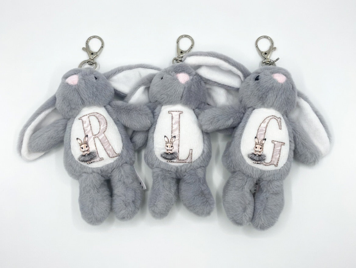 Grey Initial Rabbit - Tummi Bear Keychain/Bag Charm