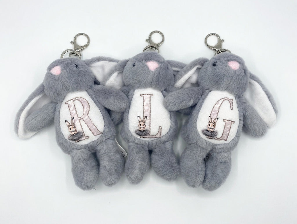 Grey Initial Rabbit - Tummi Bear Keychain/Bag Charm
