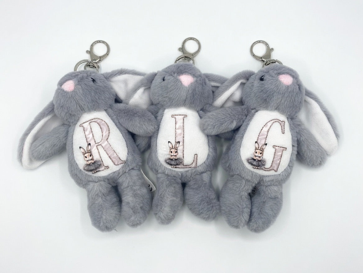 Grey Initial Rabbit - Tummi Bear Keychain/Bag Charm
