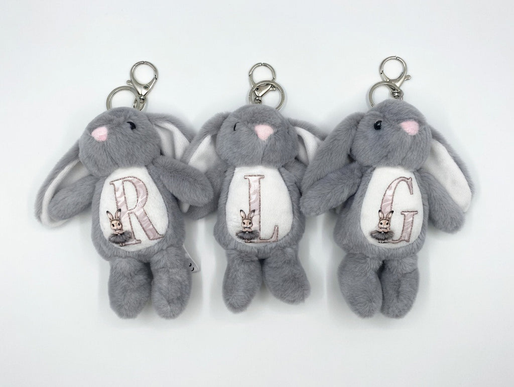Grey Initial Rabbit - Tummi Bear Keychain/Bag Charm