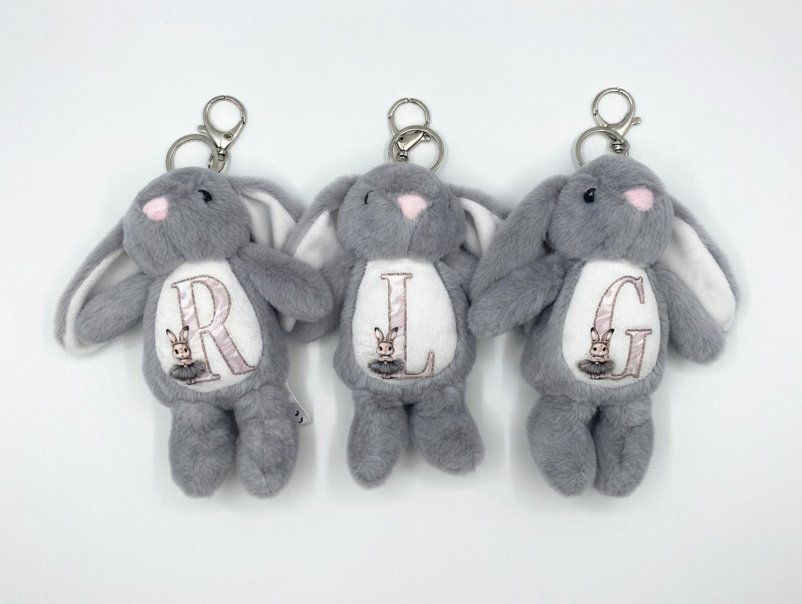 Grey Initial Rabbit - Tummi Bear Keychain/Bag Charm
