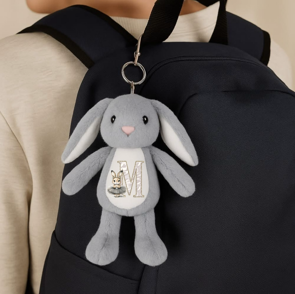 Grey Initial Rabbit - Tummi Bear Keychain/Bag Charm