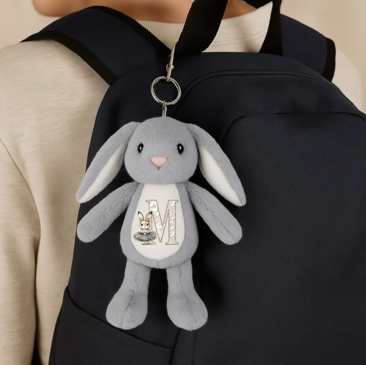 Grey Initial Rabbit - Tummi Bear Keychain/Bag Charm