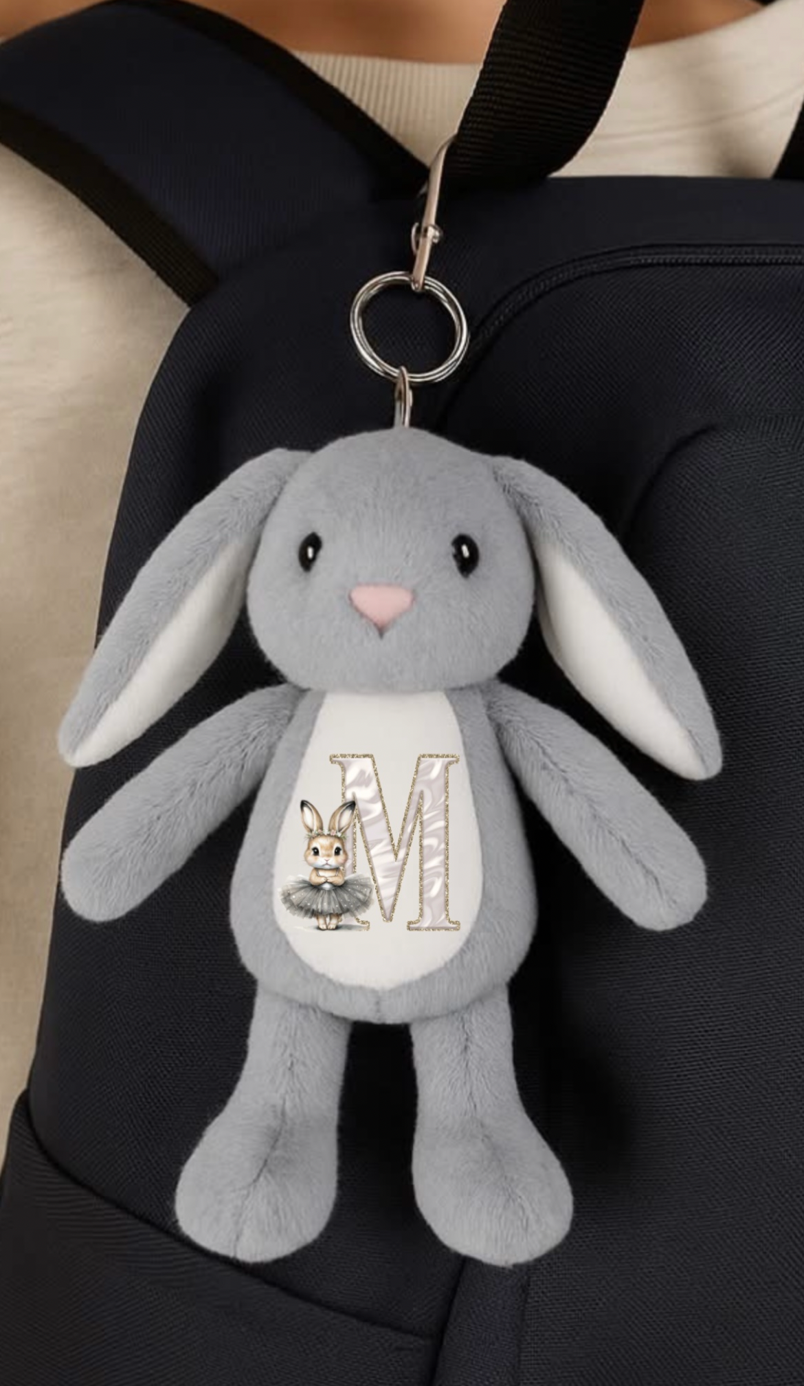 Grey Initial Rabbit - Tummi Bear Keychain/Bag Charm